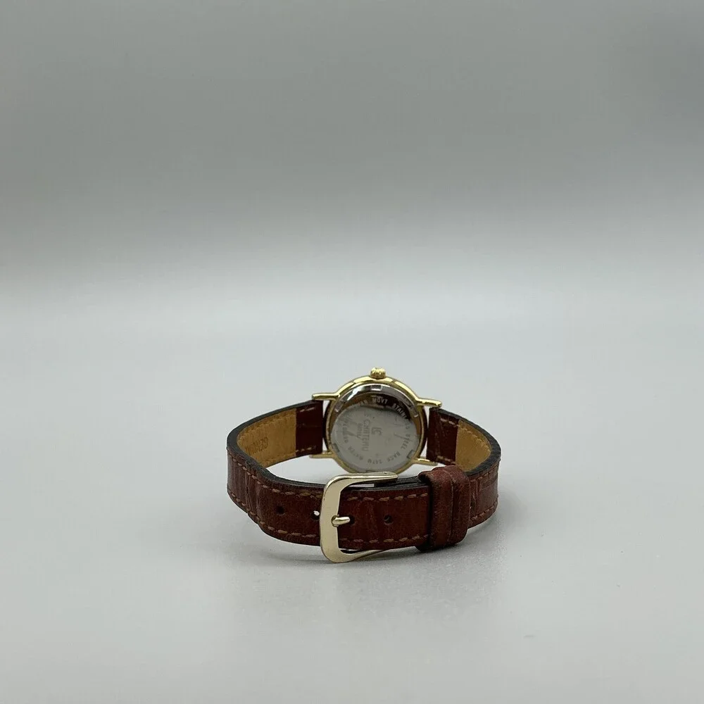 Le Chateau 2201L Womens Watch 24mm Gold Tone Brown Leather Date New Battery